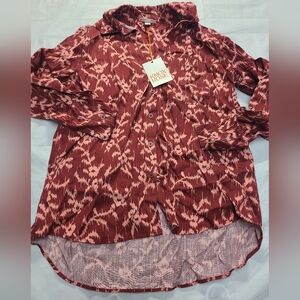 Knox Rose Women's Long Sleeve Button-Down Shirt Red Size Small